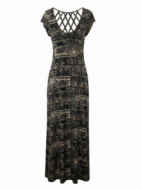 bobeau Dresses & Skirts - Bobeau Geometric Tribal Print Lattice Back Maxi Dress Large